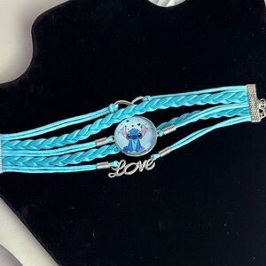 Blue Braided Bracelet with Stitch Infinity Love Charm